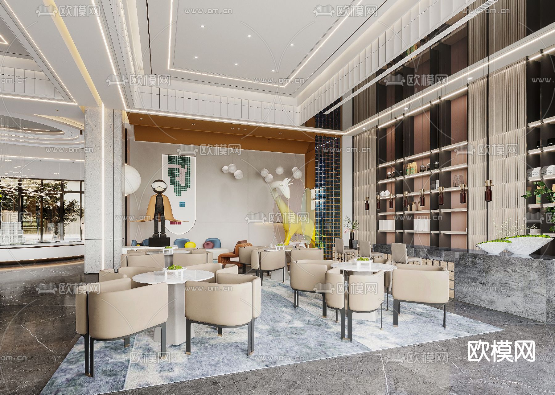 现代售楼部洽谈区3d模型下载（渲染图1）