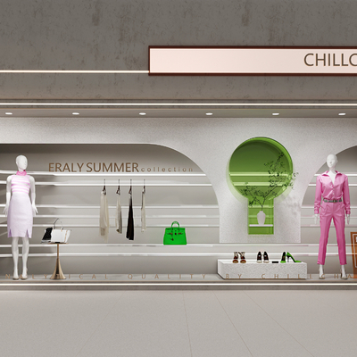  现代服装店橱窗su模型 