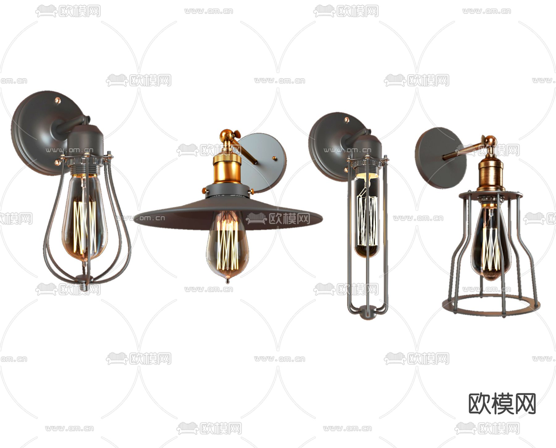 工业风金属壁灯3d模型下载