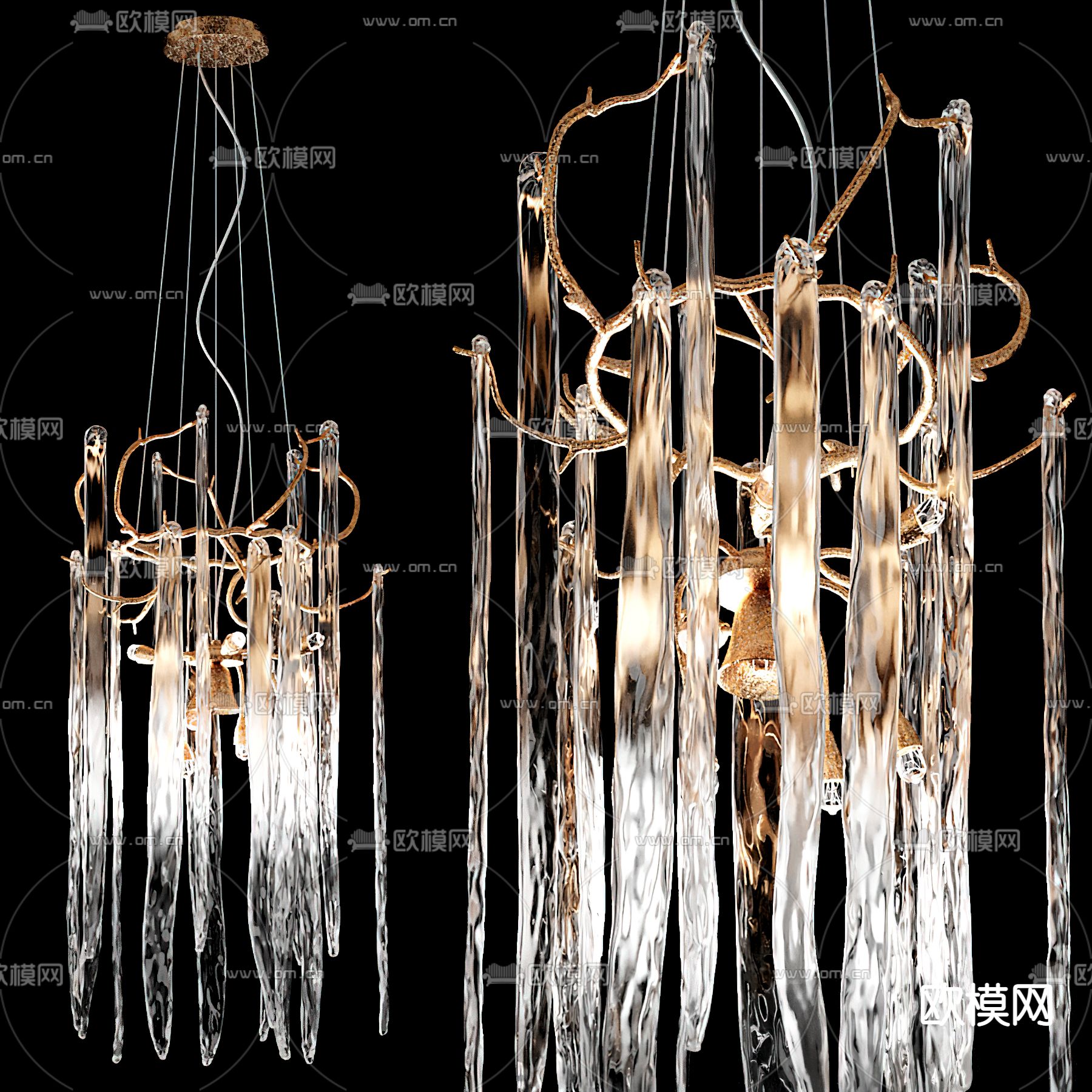 现代树枝水晶吊灯3d模型下载