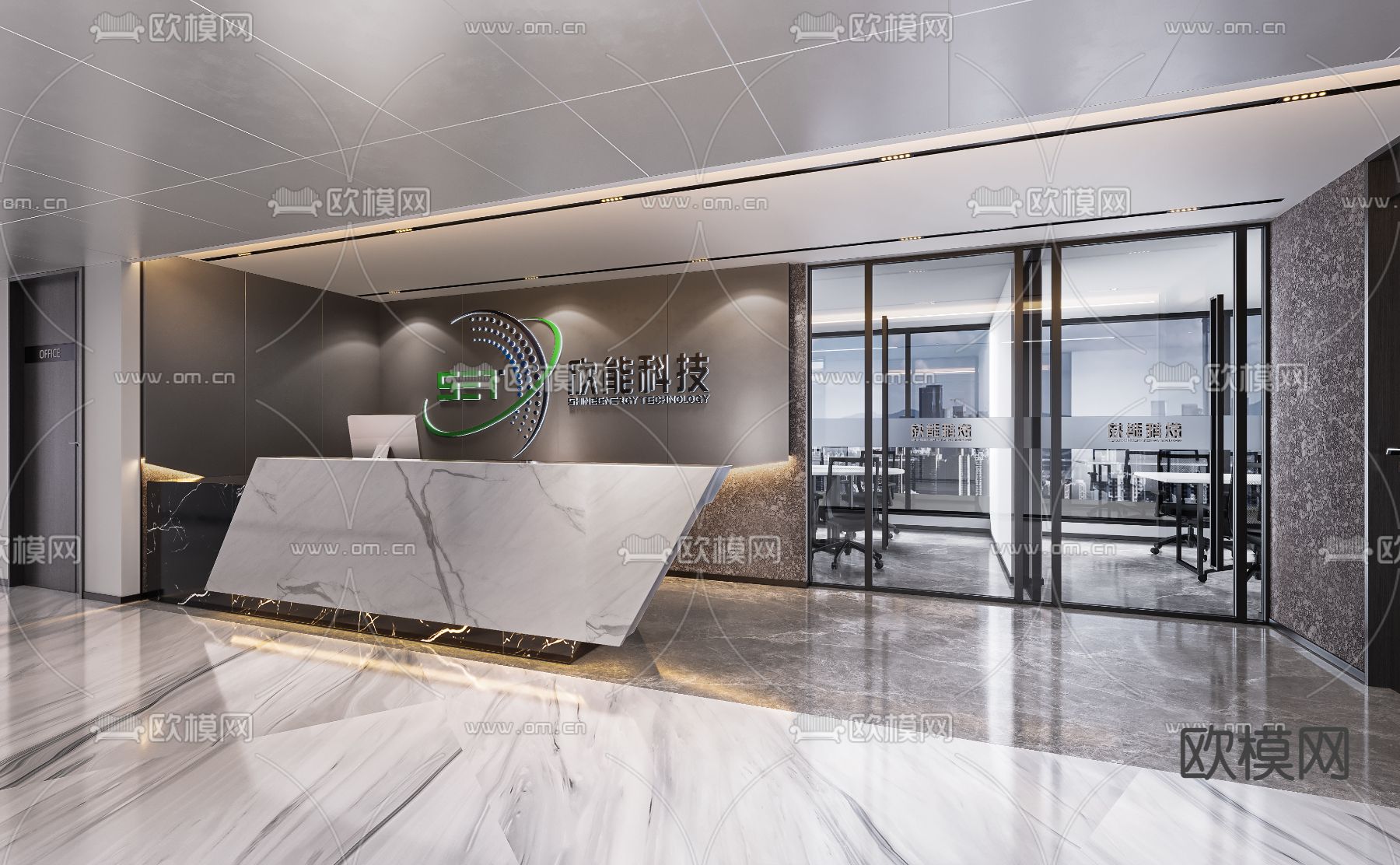 现代办公室前台3d模型下载（渲染图1）