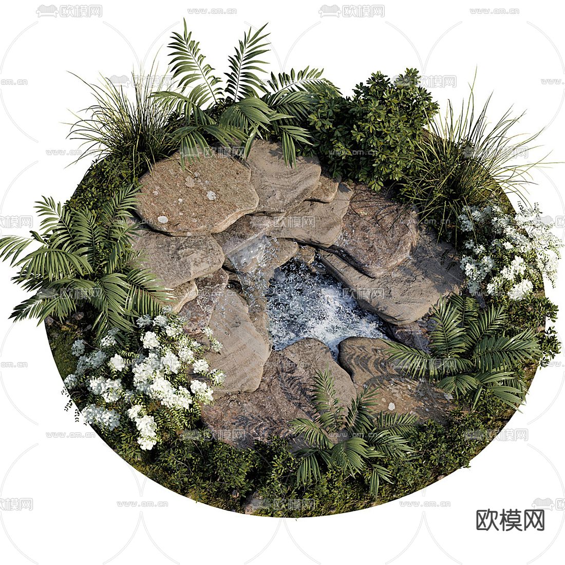 现代流水石头景观小品3d模型下载（渲染图2）