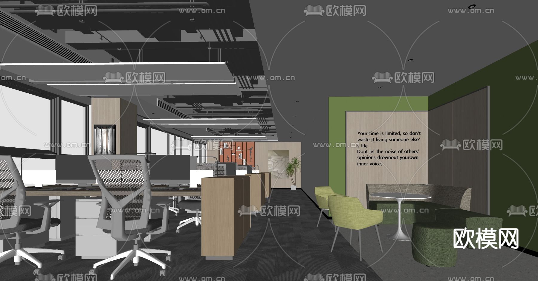 现代公共办公区su模型下载（渲染图2）