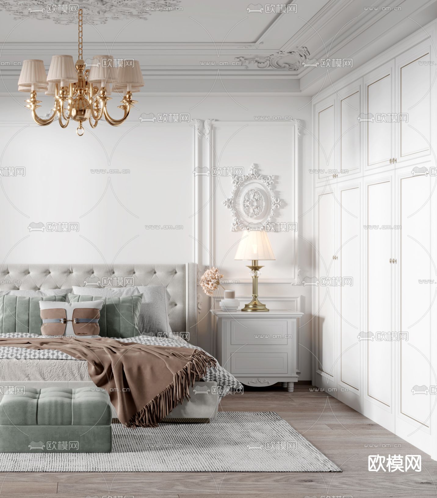 简欧卧室主人房3d模型下载（渲染图2）