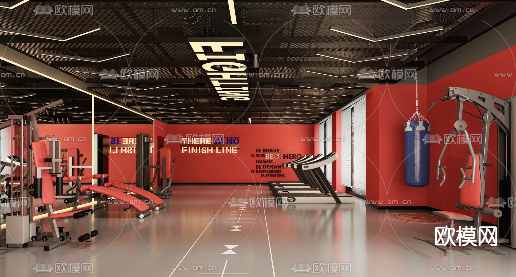 现代健身房3d模型下载