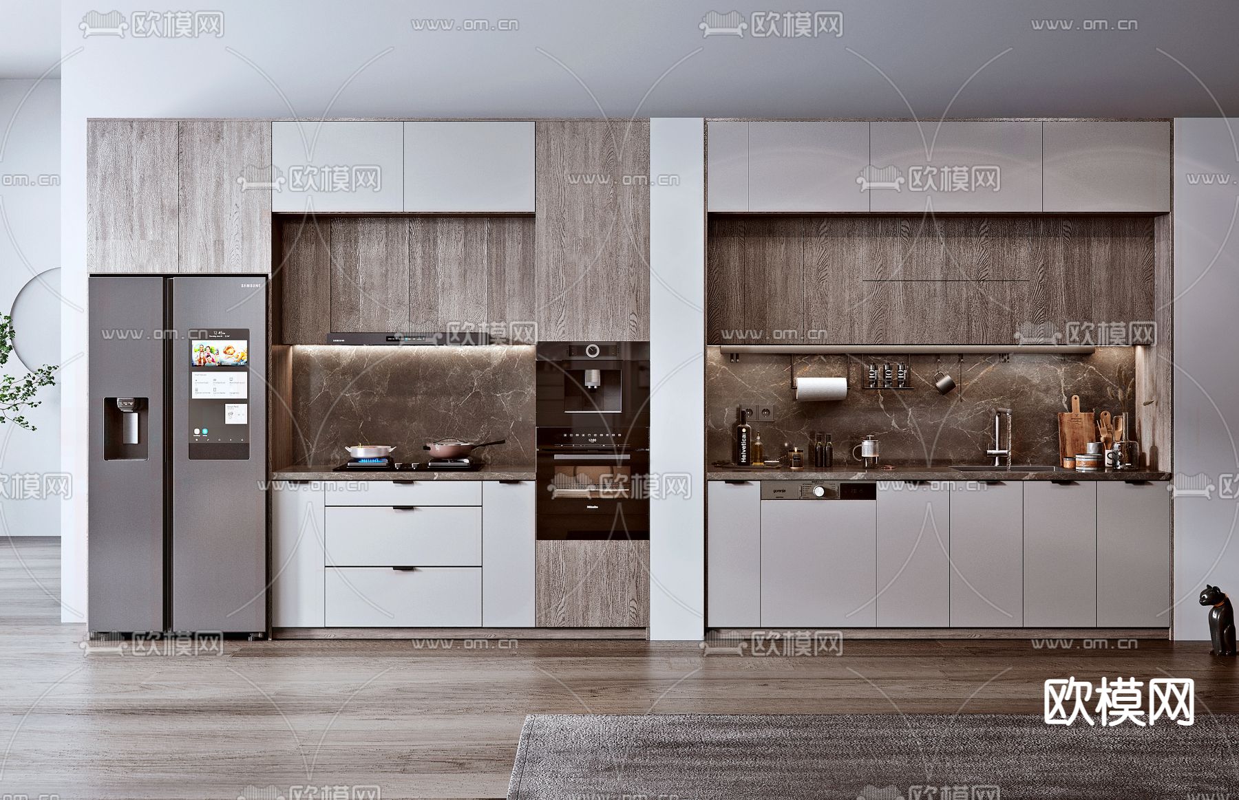 现代橱柜su模型下载（渲染图1）
