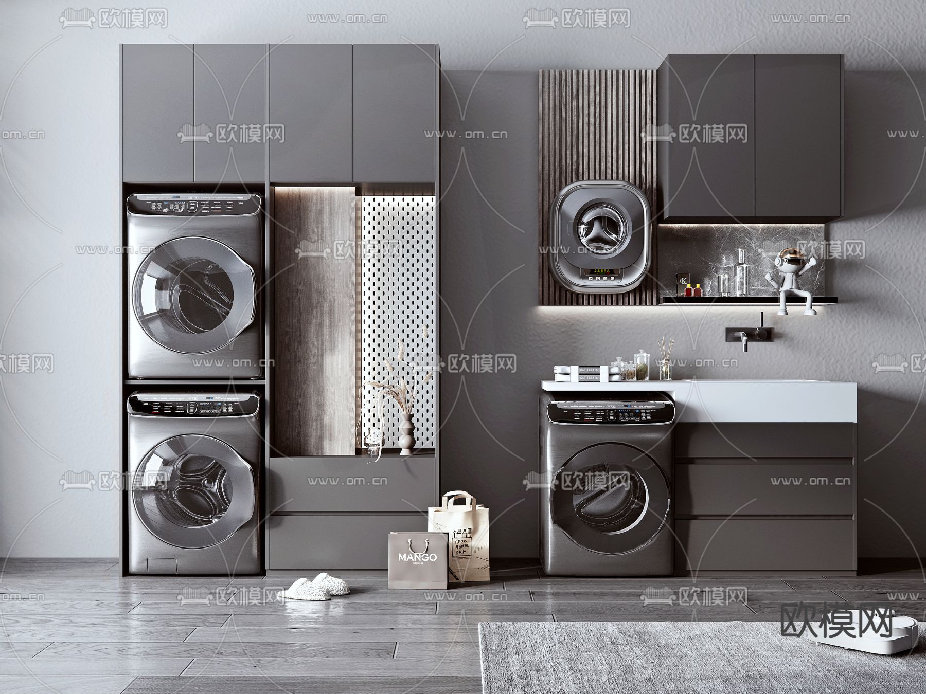 现代洗衣机柜浴室柜3d模型下载