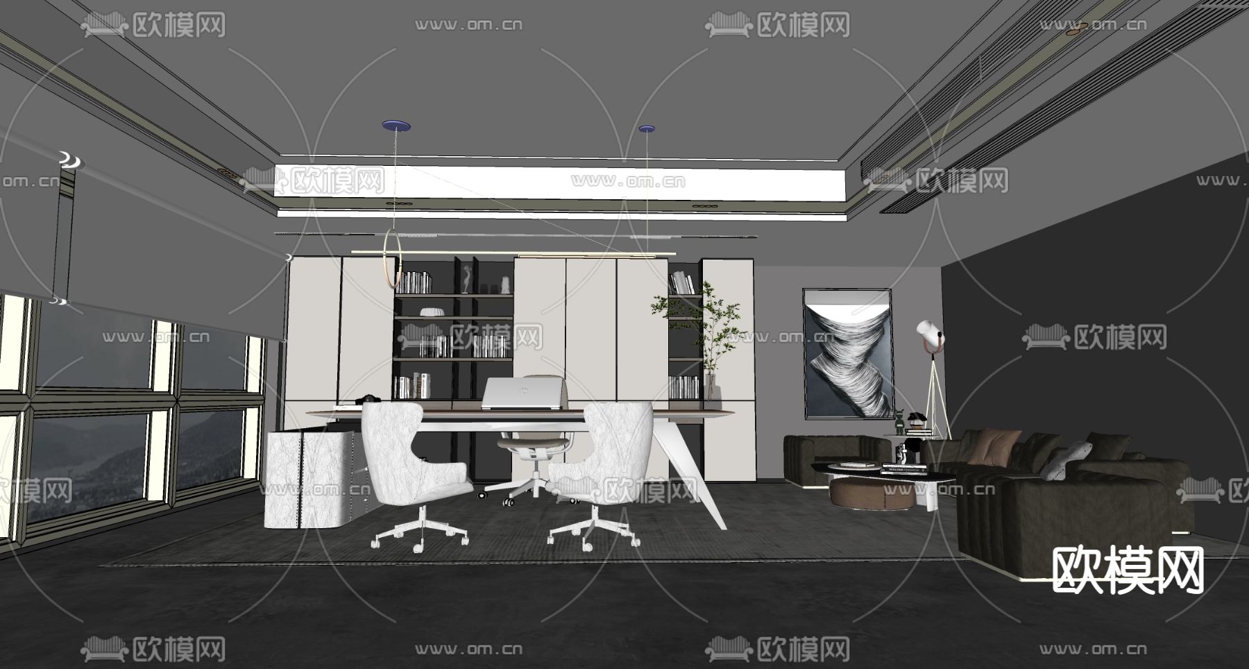 现代经理办公室su模型下载（渲染图2）