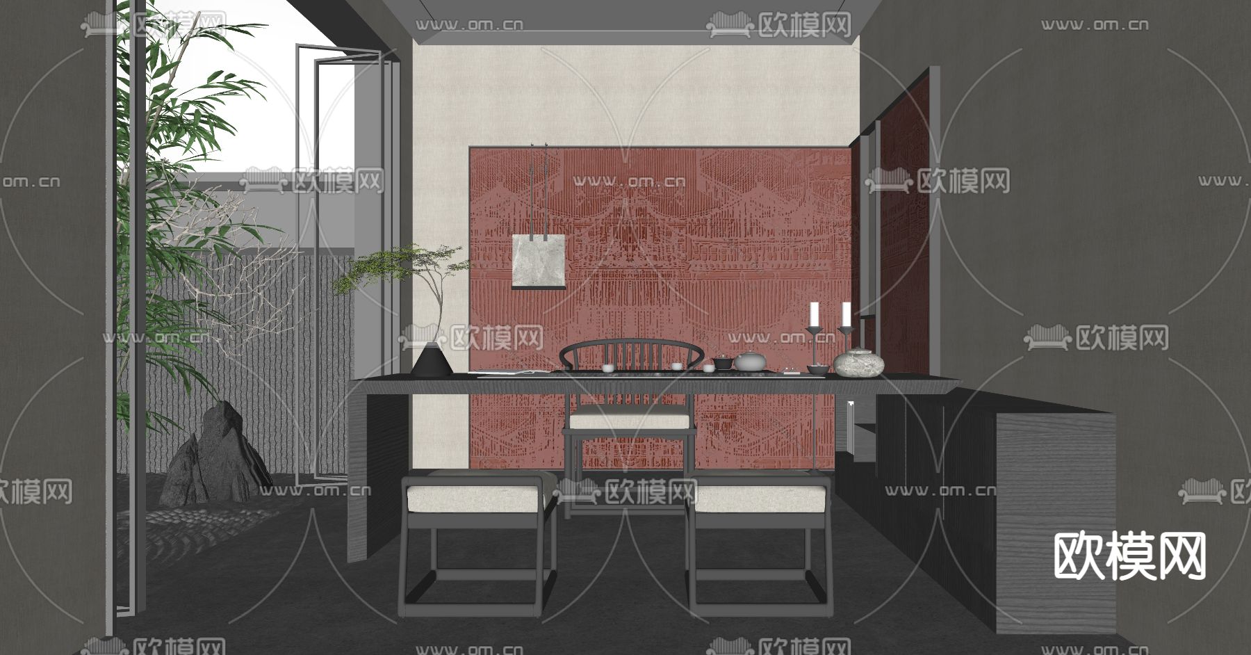 新中式茶室su模型