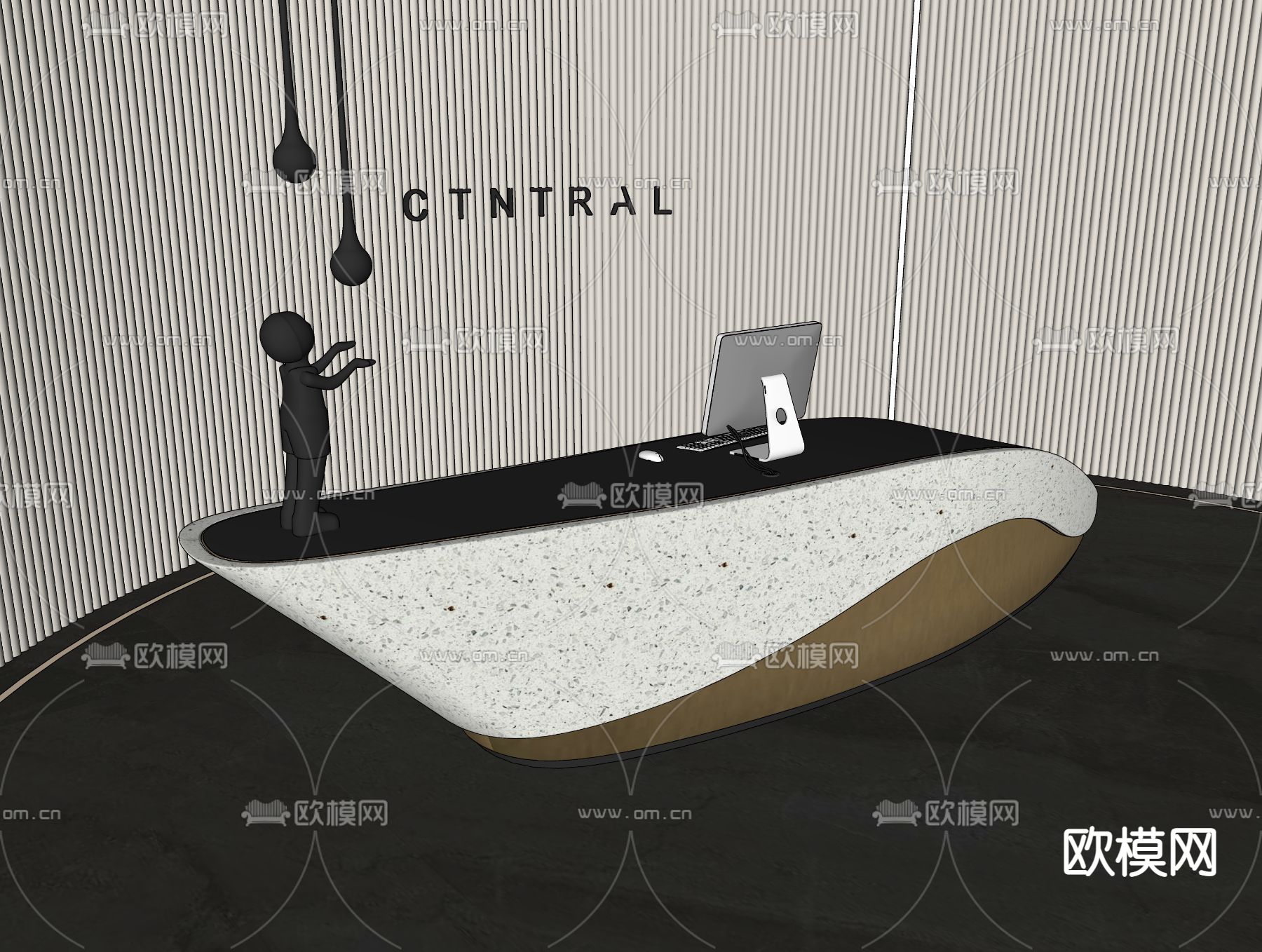 现代接待台前台su模型下载（渲染图3）