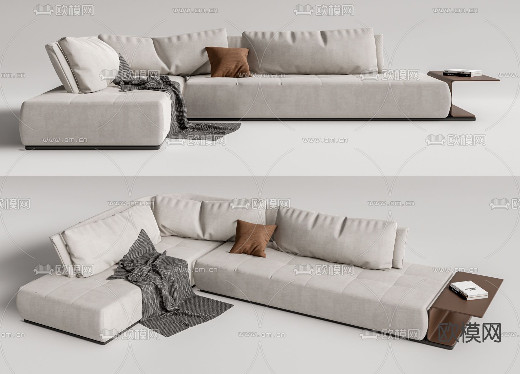 现代布艺转角沙发su模型下载（渲染图1）