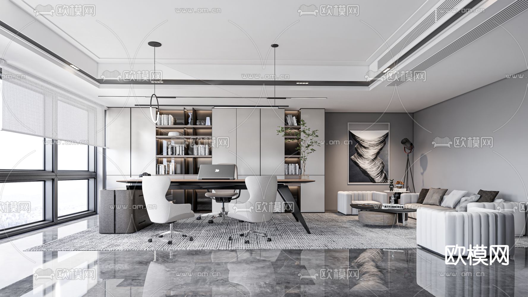 现代经理办公室su模型下载（渲染图1）