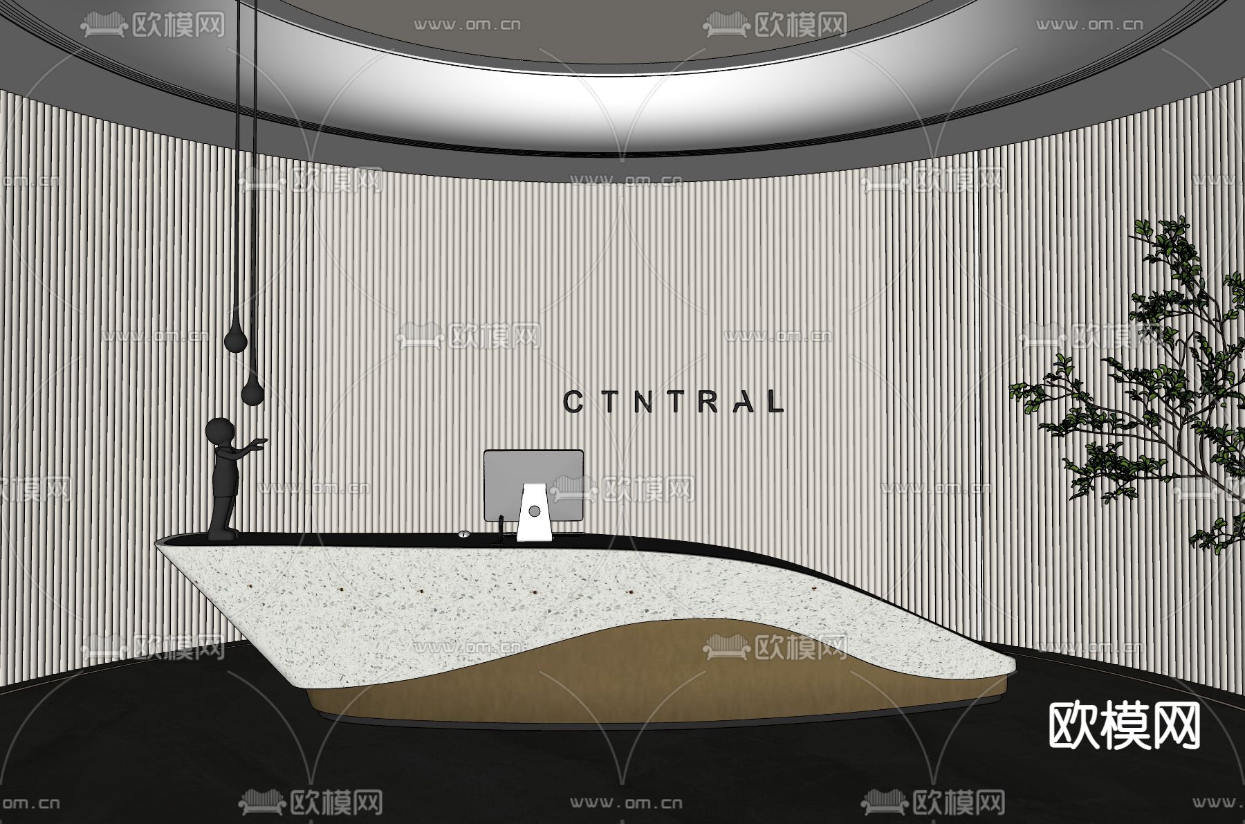 现代接待台前台su模型下载（渲染图2）