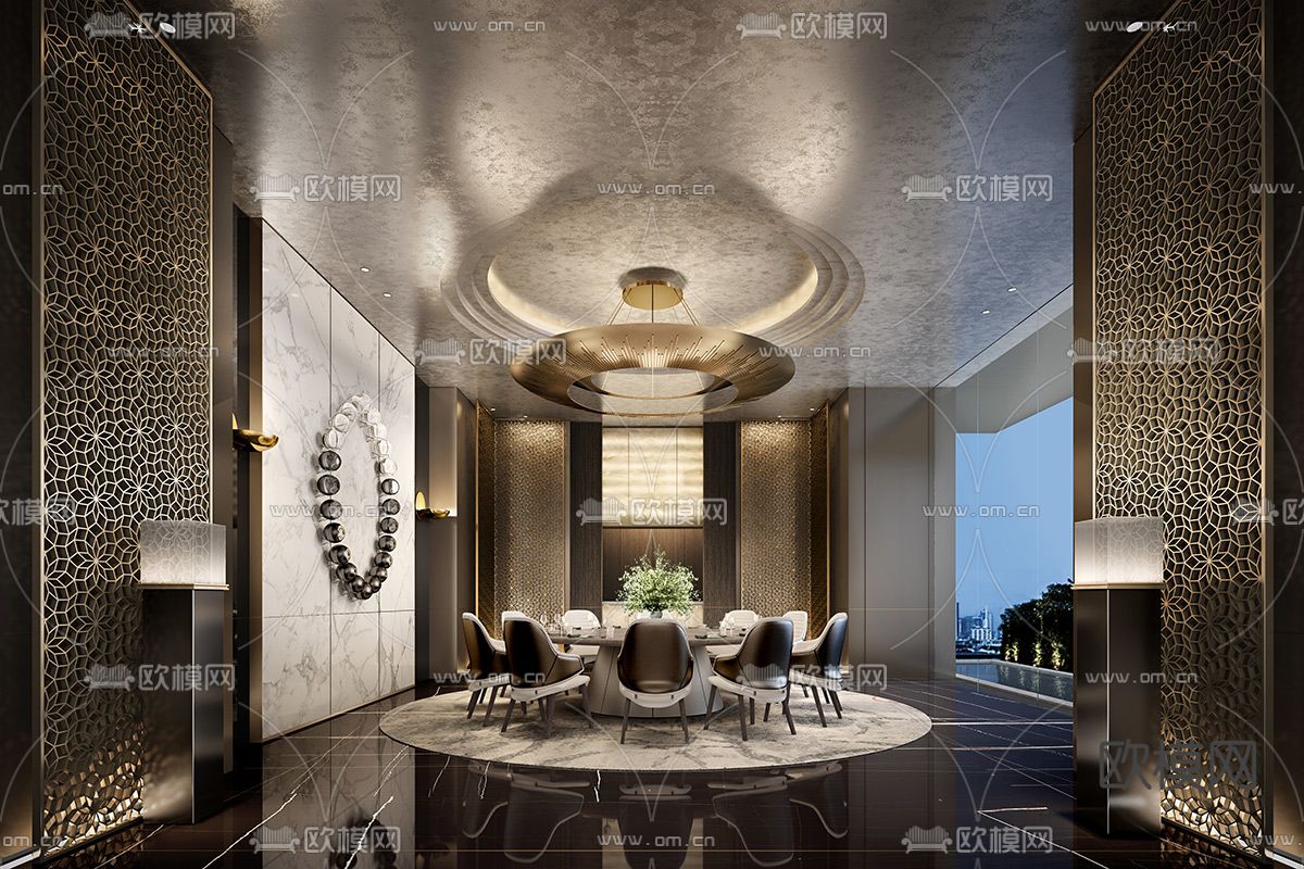 现代轻奢餐厅包房su模型下载