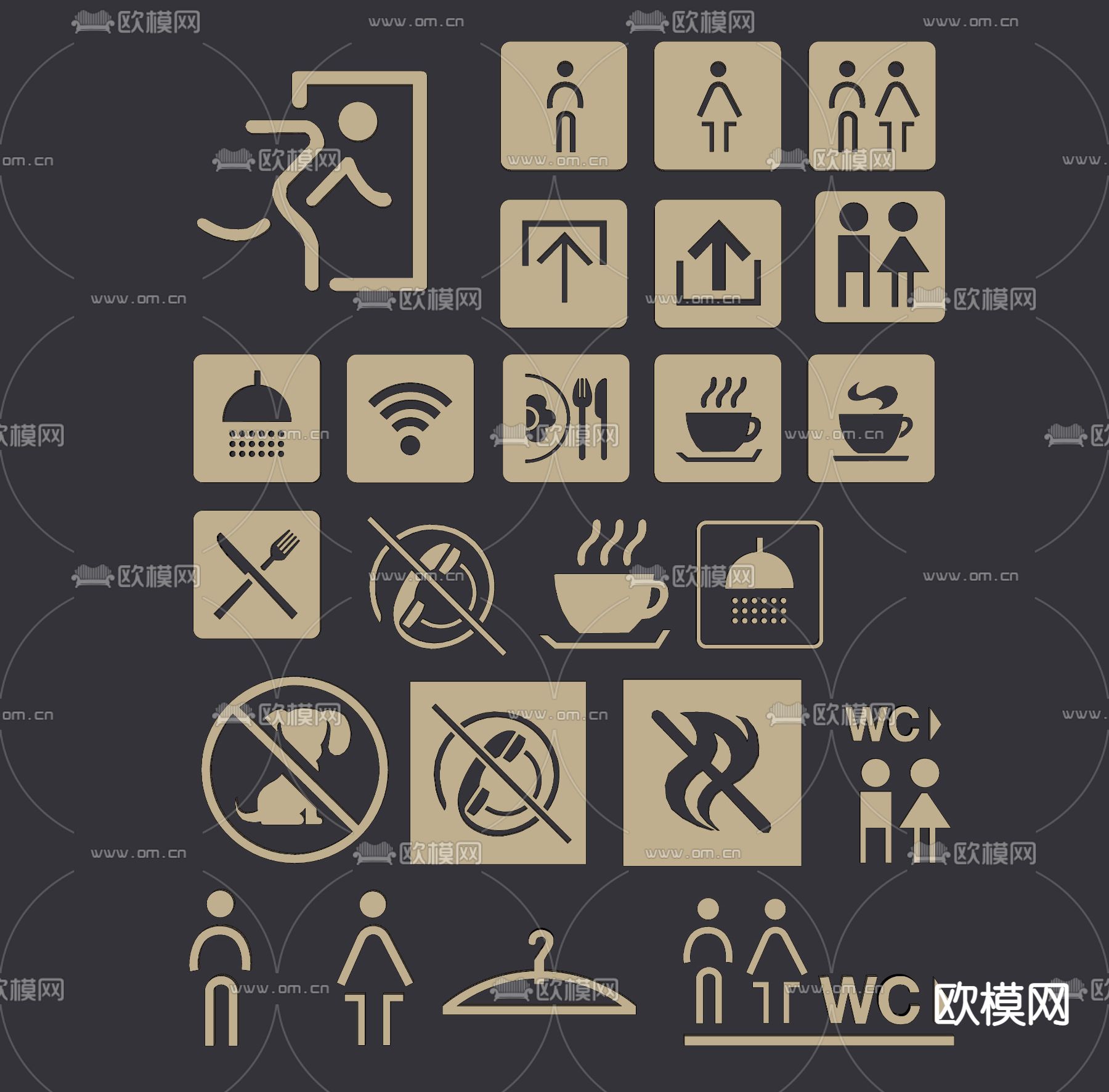 现代导视标牌卫生间标识su模型下载（渲染图2）