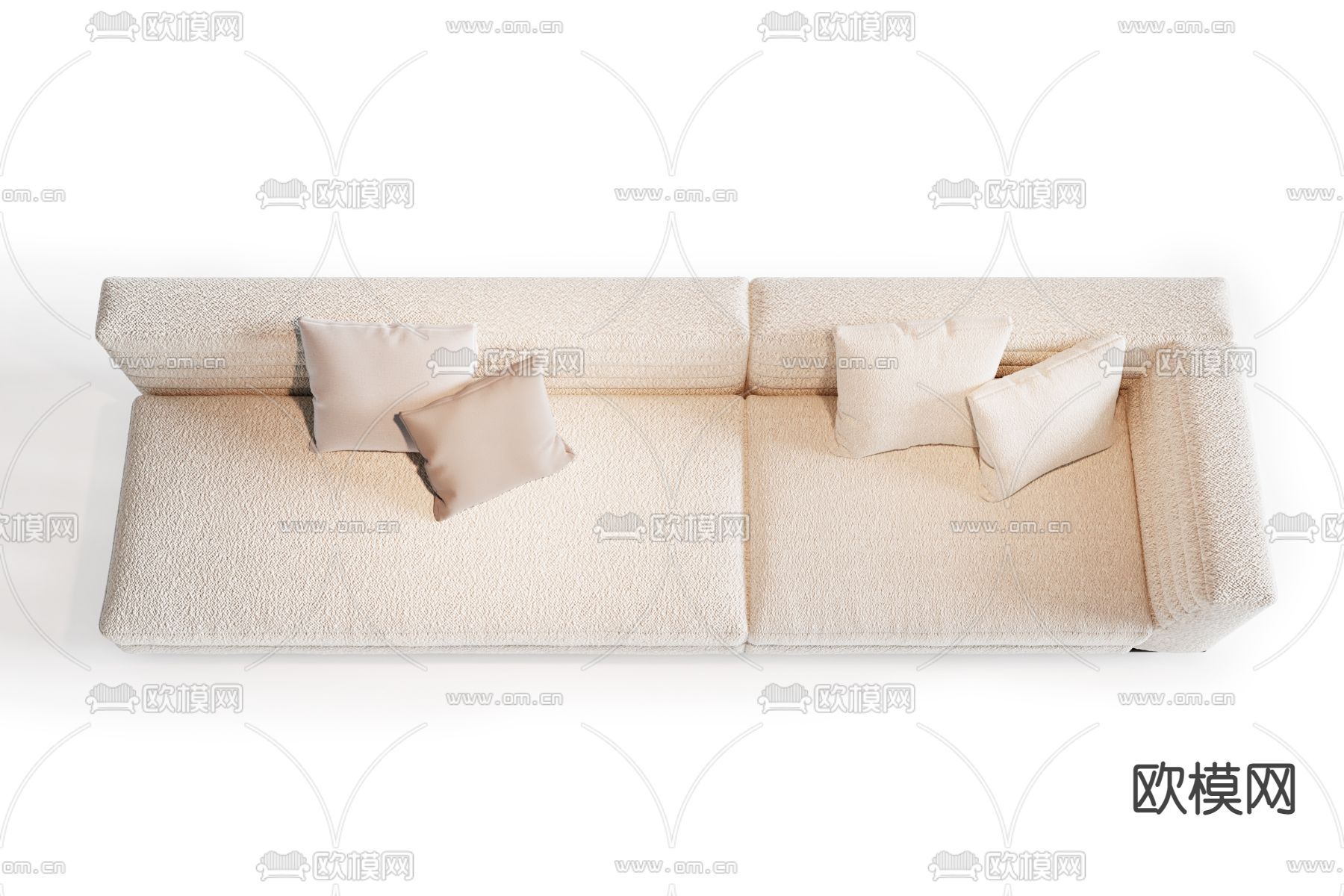 侘寂布艺多人沙发3d模型下载（渲染图3）