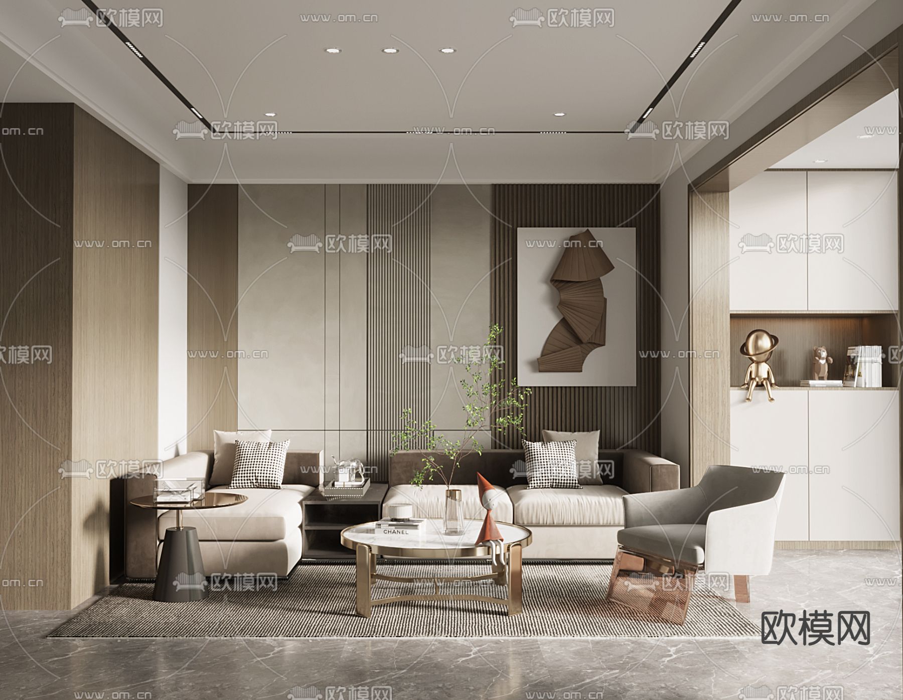 现代布艺转角沙发组合3d模型下载