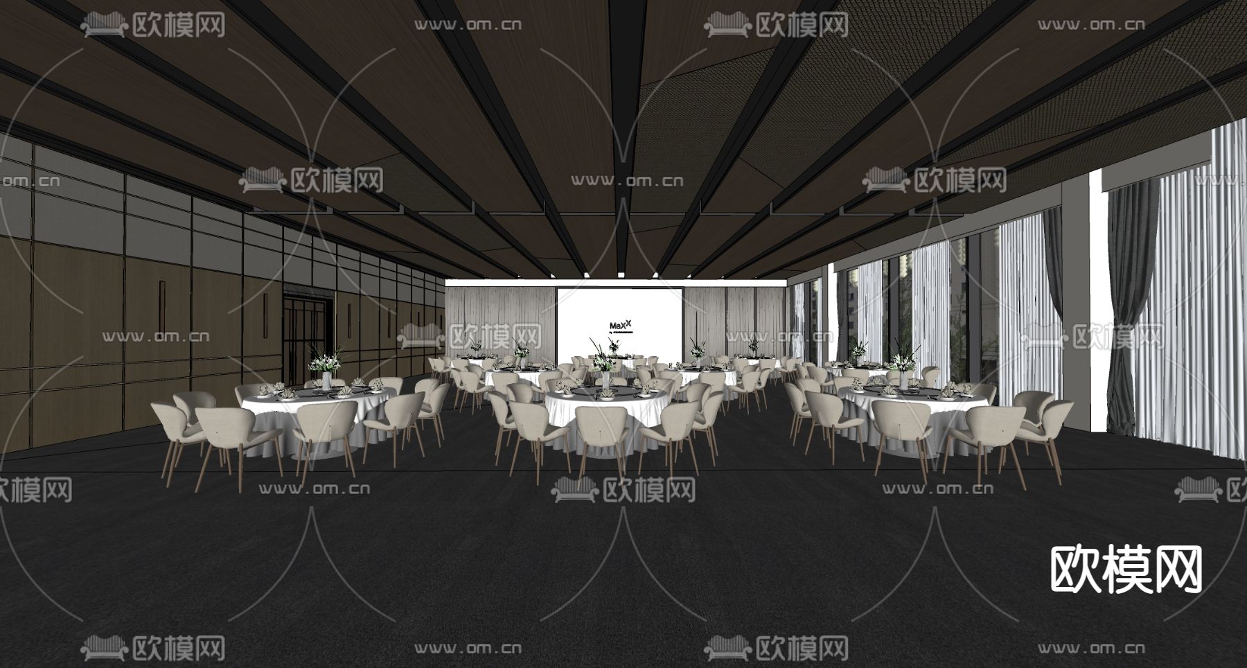 现代酒店餐厅su模型下载（渲染图2）