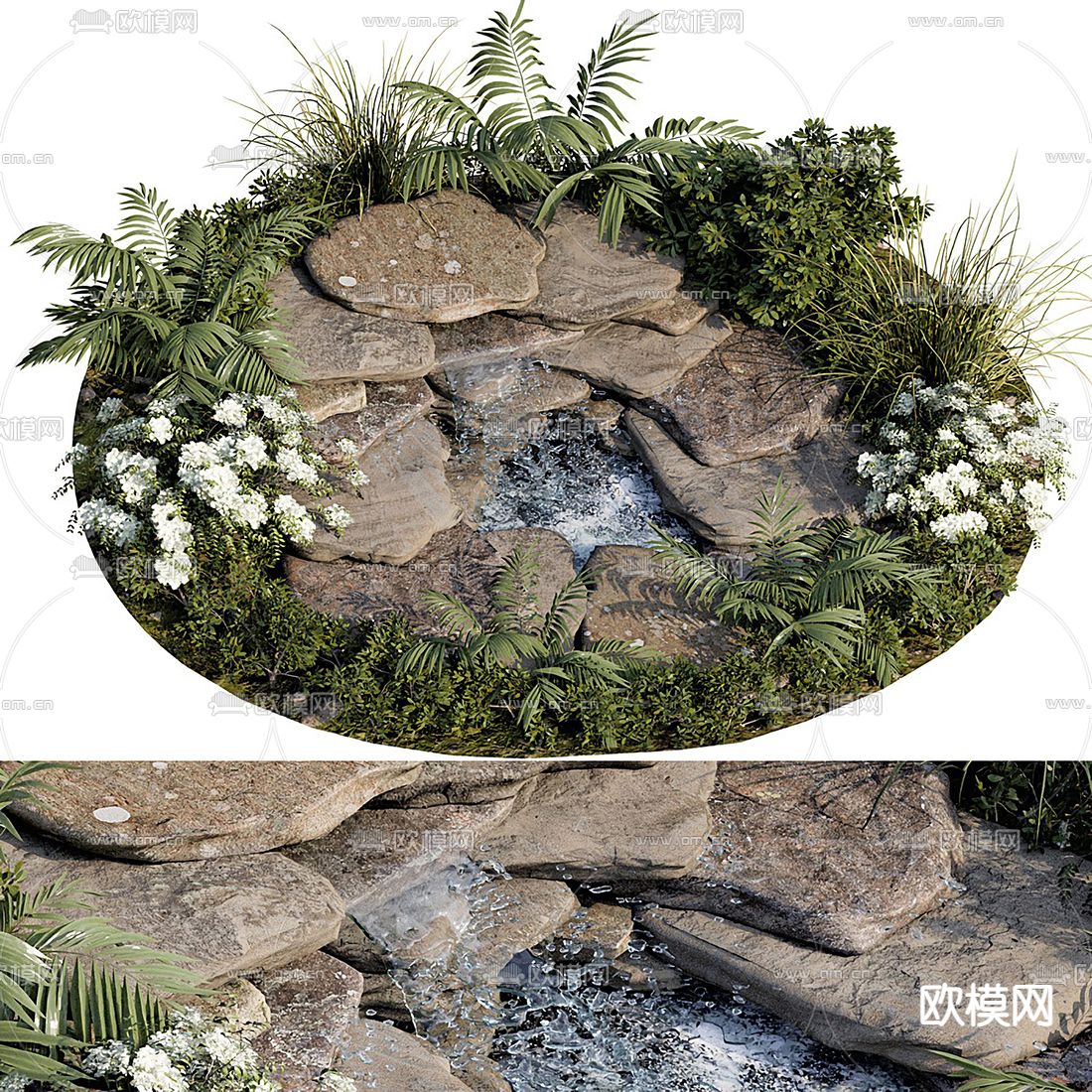 现代流水石头景观小品3d模型下载（渲染图1）