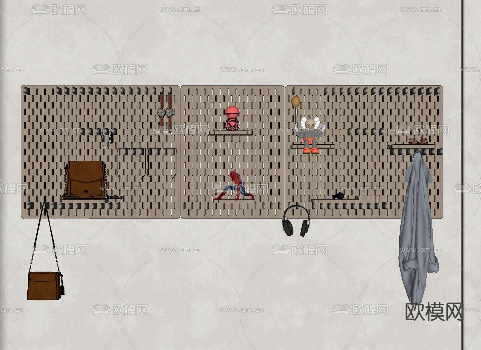 现代衣帽架洞洞板墙饰su模型下载（渲染图2）