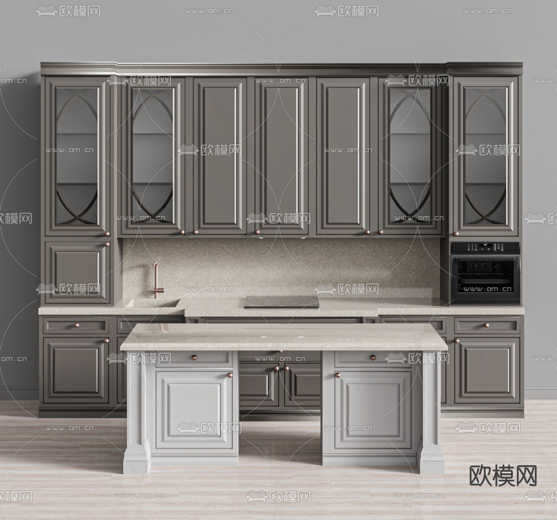 欧式中岛厨房橱柜3d模型下载