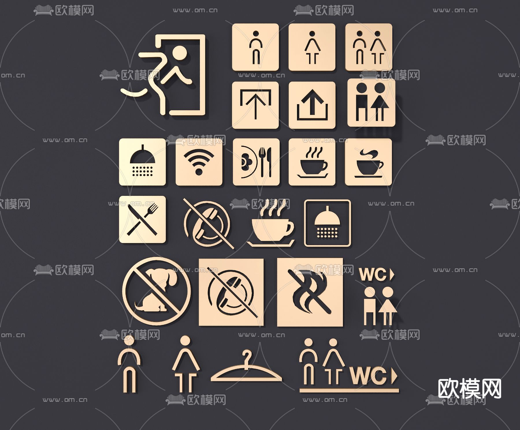 现代导视标牌卫生间标识su模型下载（渲染图1）