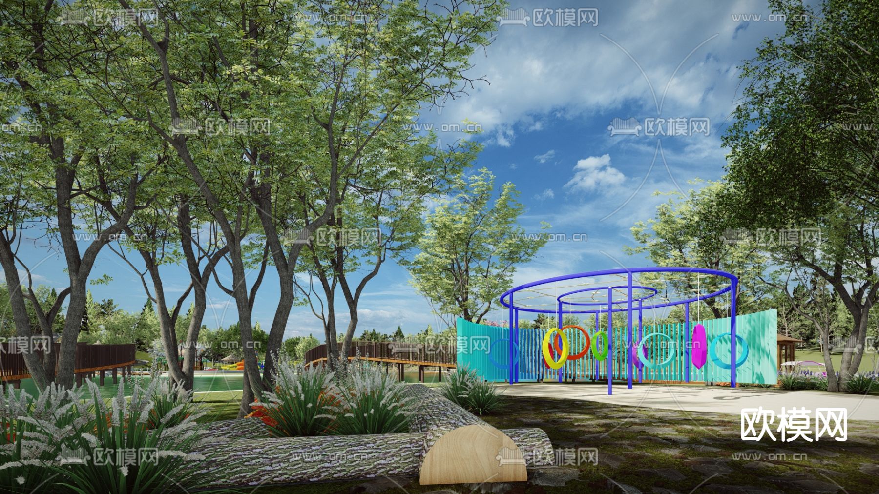 现代生态无动力游乐公园su模型下载（渲染图3）
