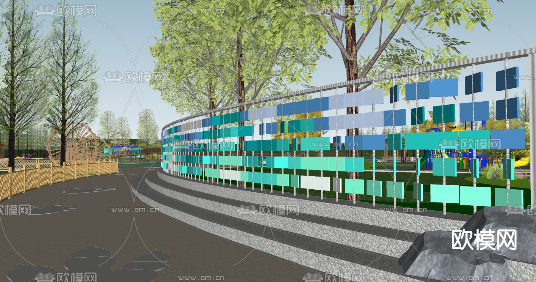 现代生态无动力游乐公园su模型下载（渲染图2）