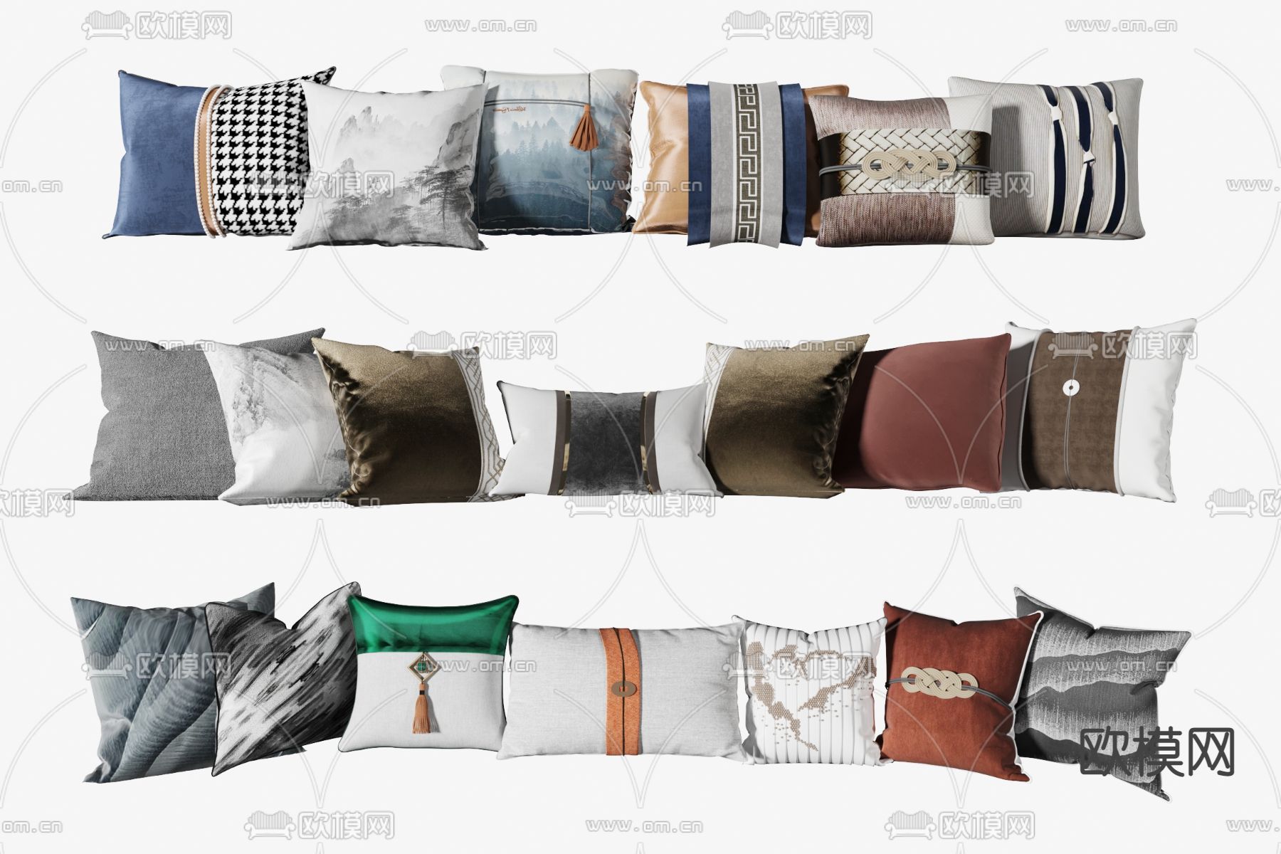 新中式布艺抱枕3d模型下载