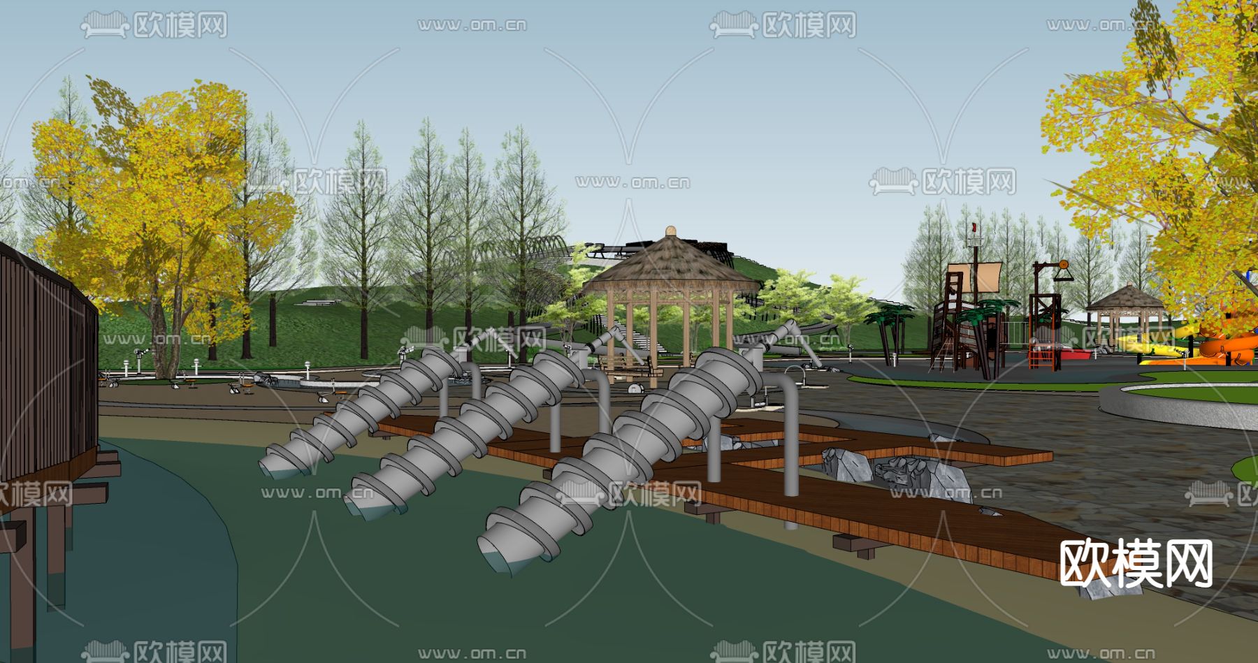 现代生态无动力游乐公园su模型下载（渲染图4）