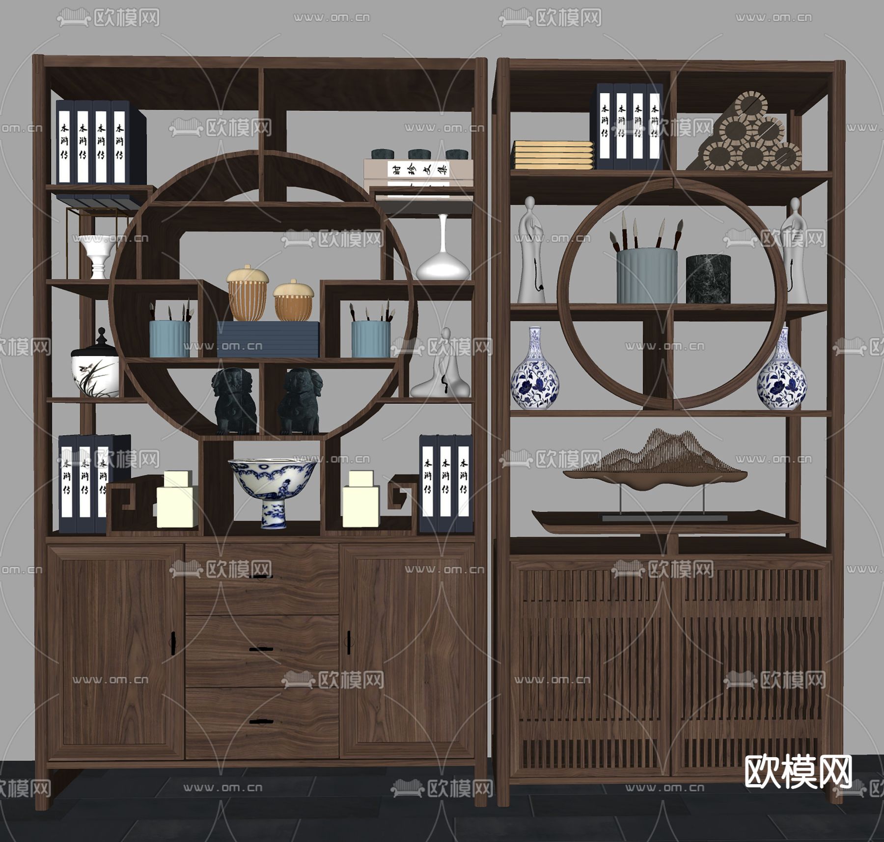 新中式实木博古架su模型