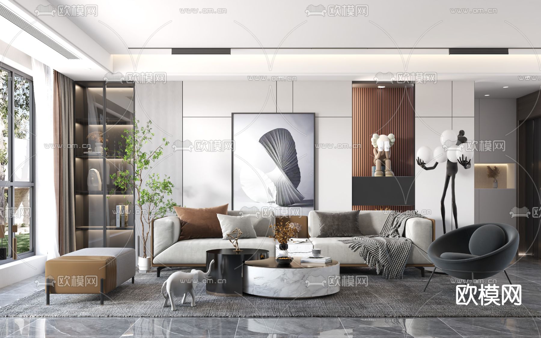 现代布艺组合沙发3d模型下载