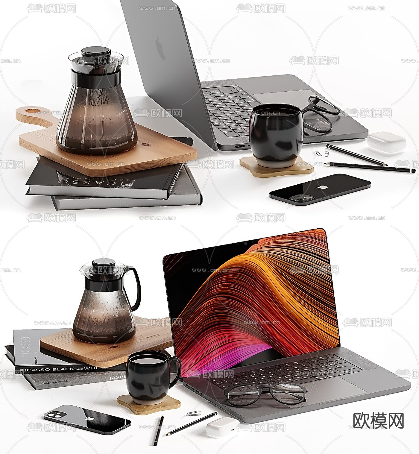 现代笔记本电脑手机3d模型下载