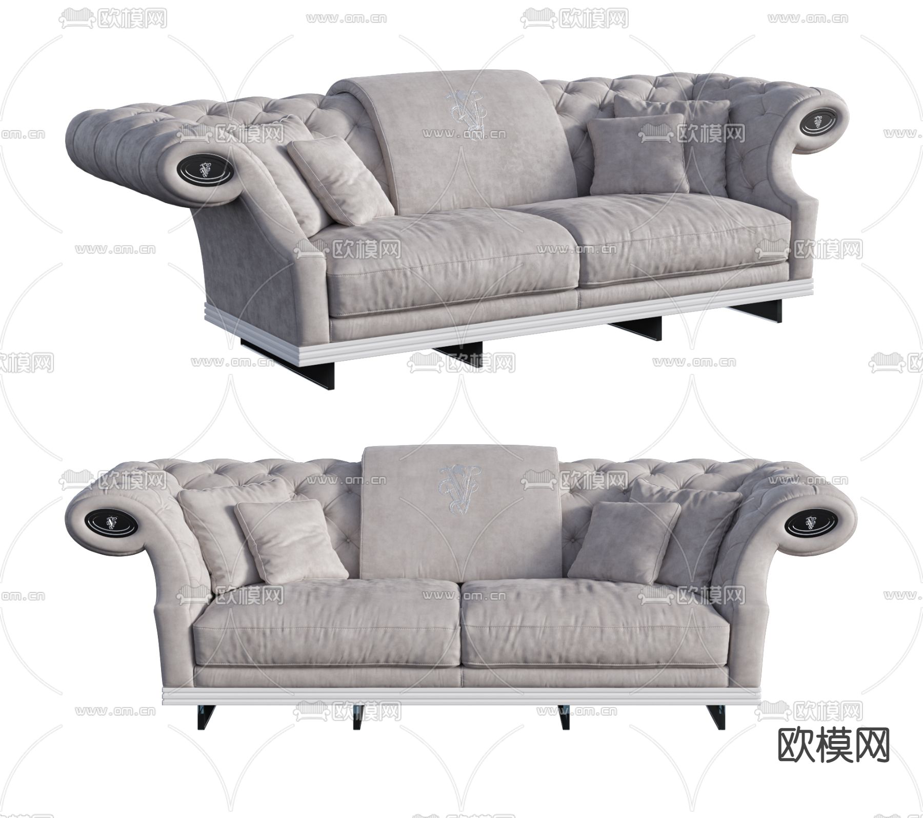 美式布艺双人沙发3d模型下载