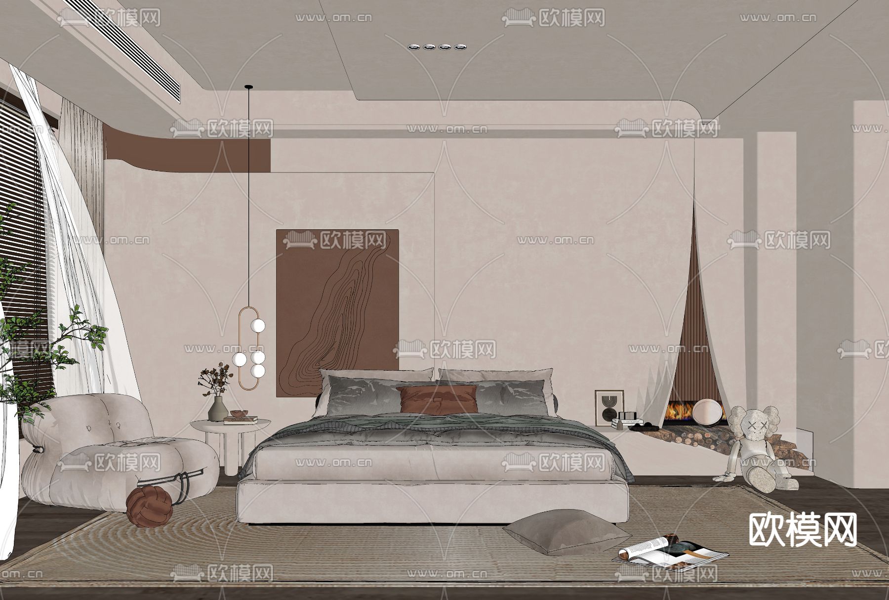 侘寂卧室su模型下载（渲染图2）