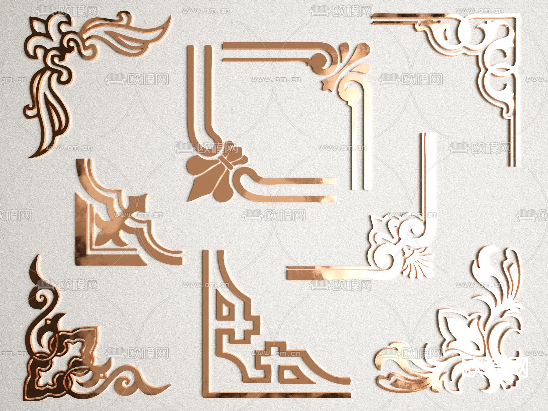 新中式金属雕花3d模型下载