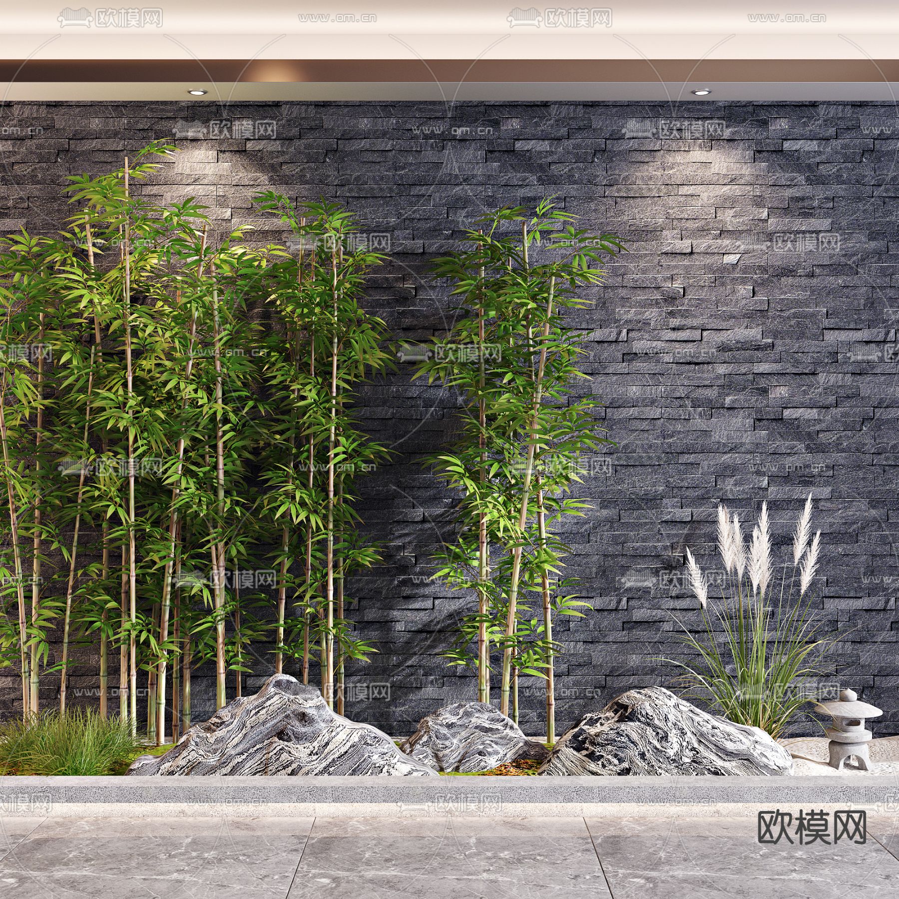 新中式竹子假山小品3d模型下载