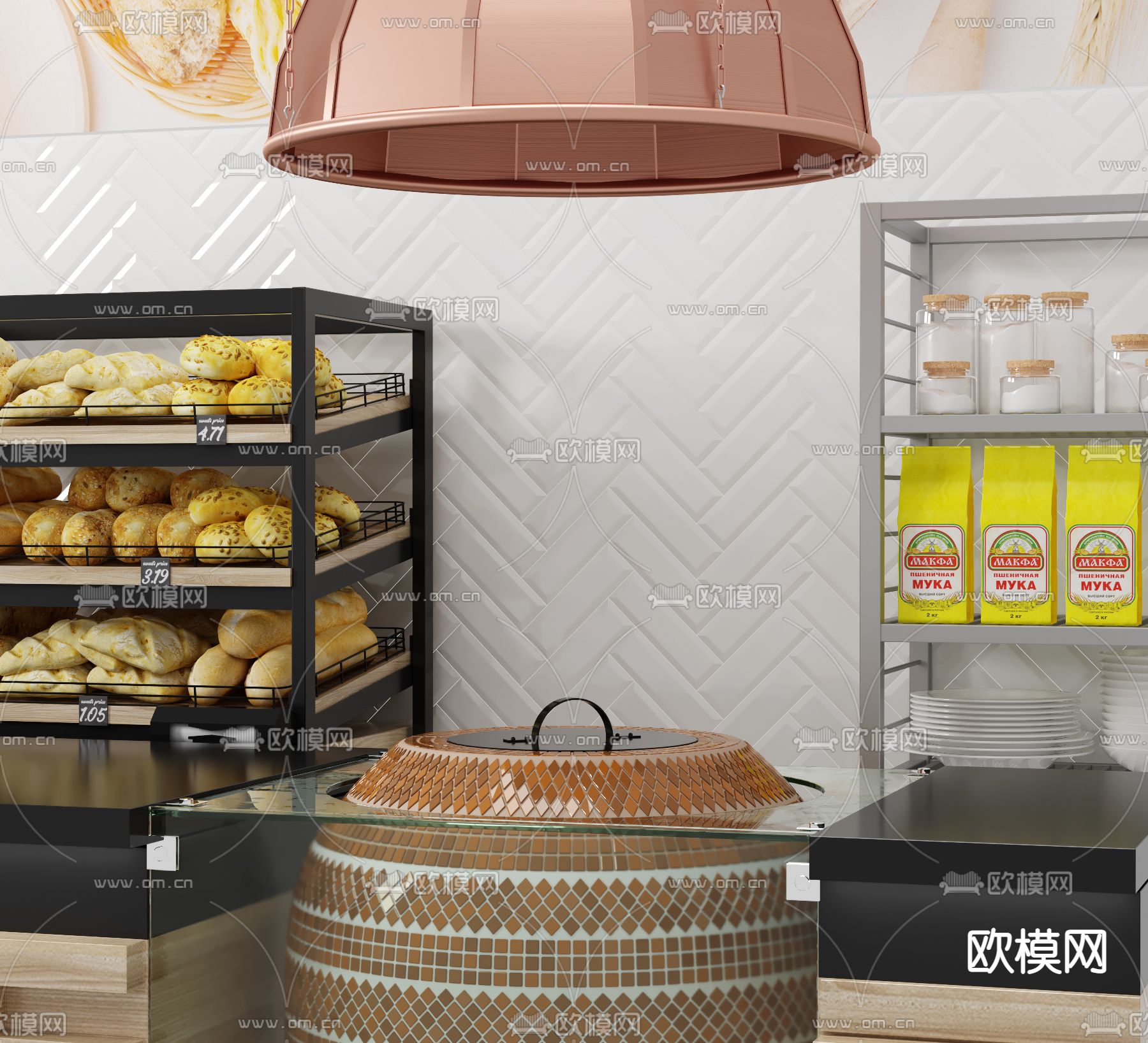现代面包店操作台3d模型下载（渲染图2）