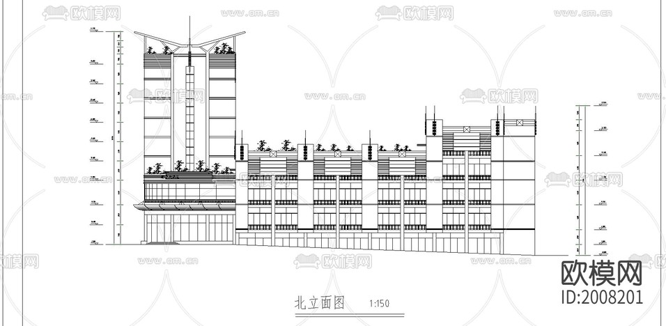 酒店建筑cad施工圖下載(渲染圖1)