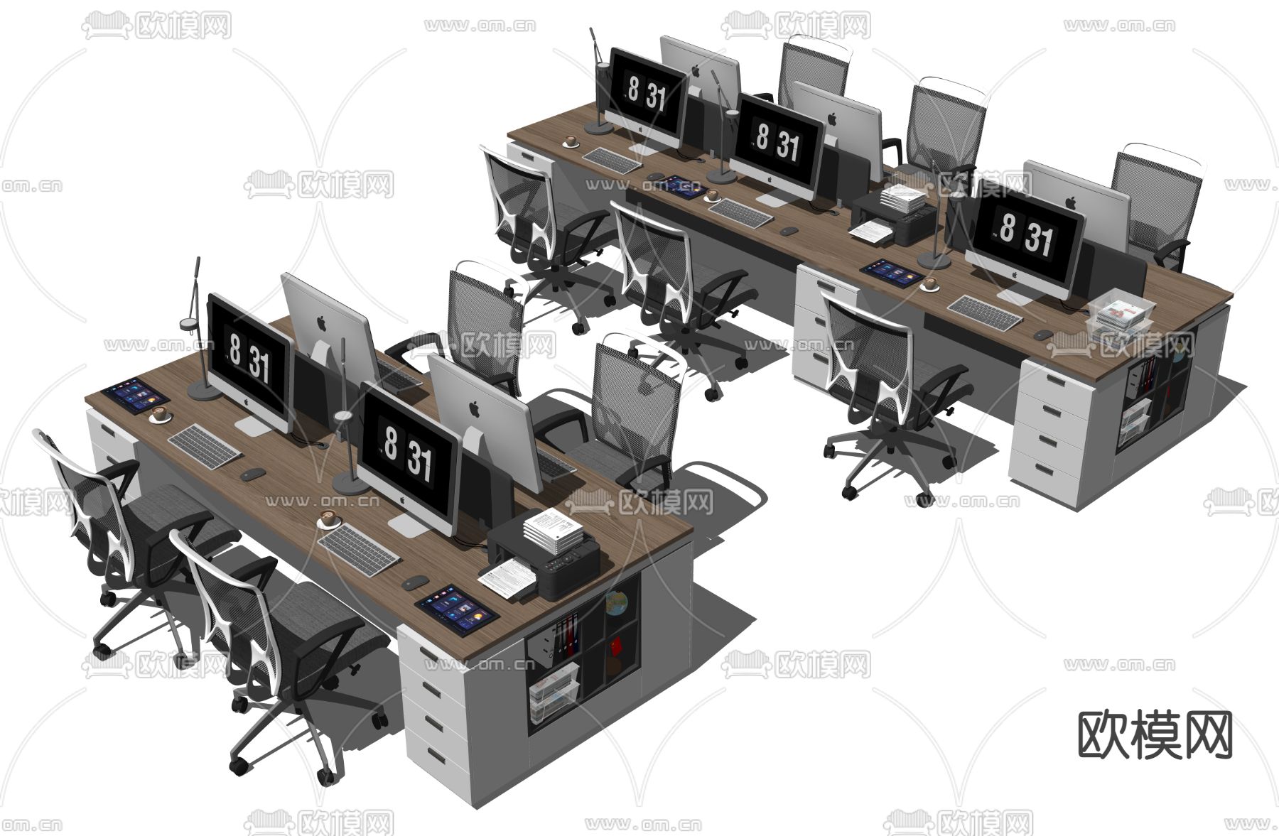 现代办公桌椅su模型下载（渲染图2）