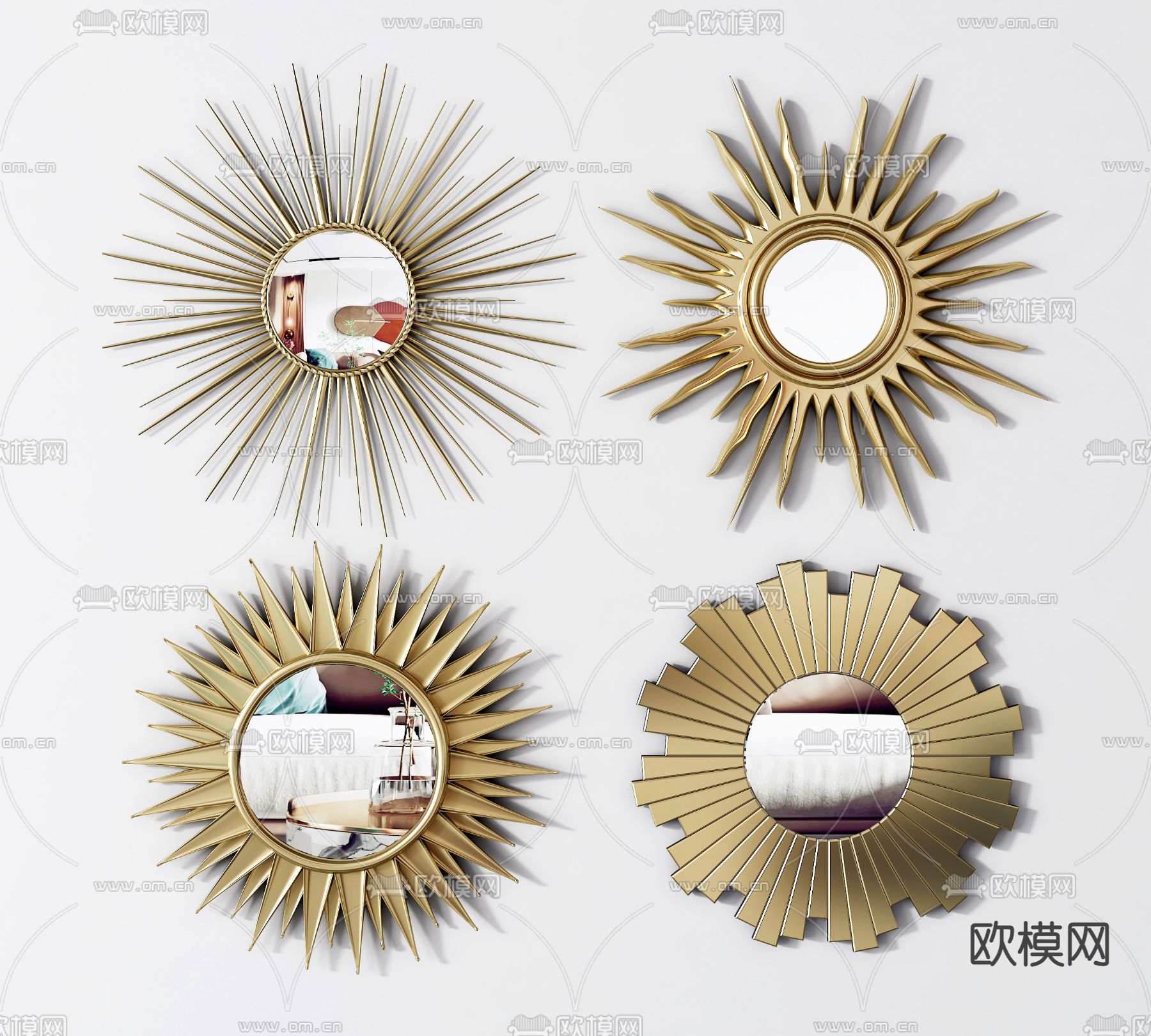 简欧镜子装饰镜su模型下载（渲染图2）