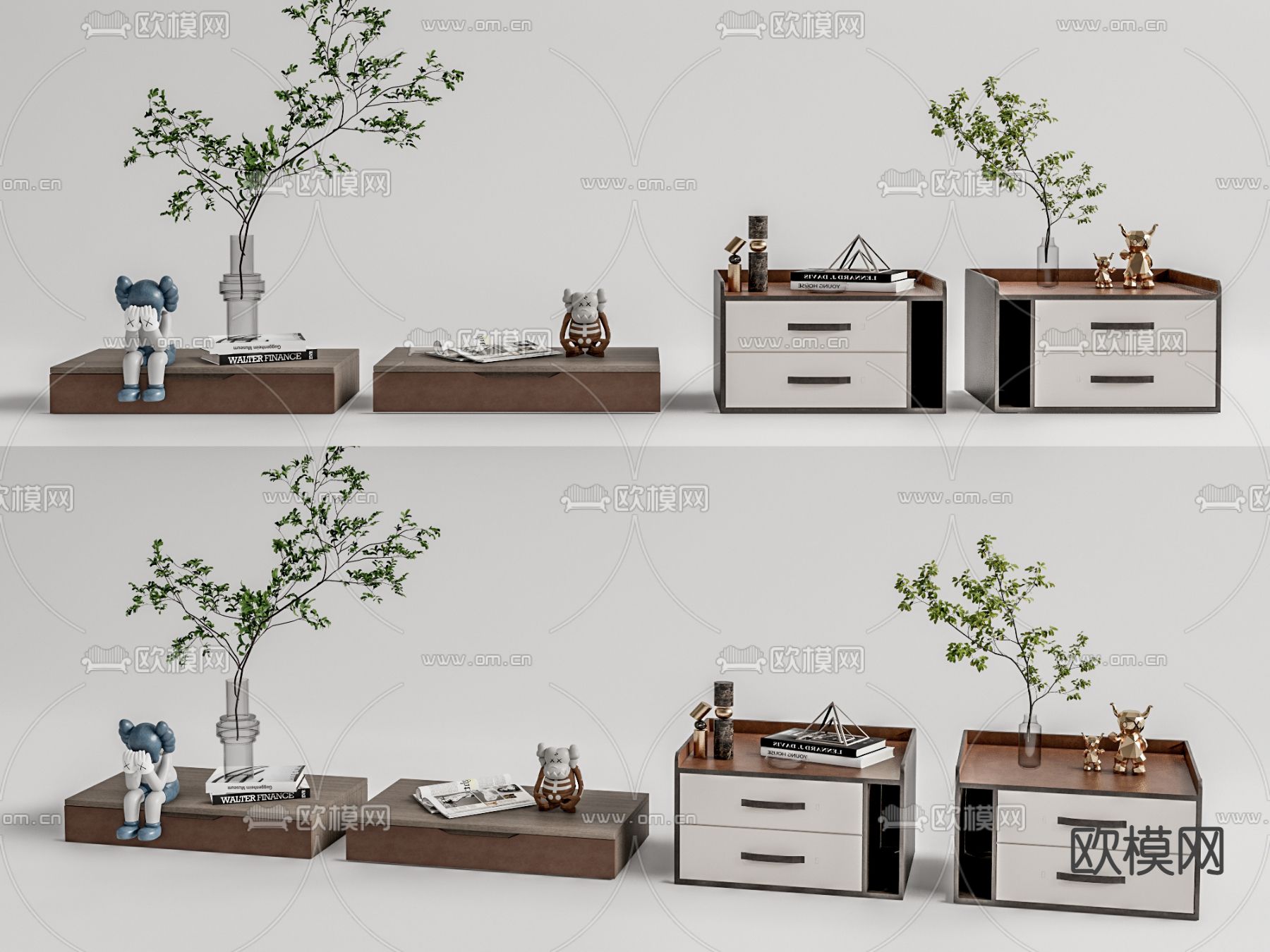 现代床头柜su模型下载（渲染图1）