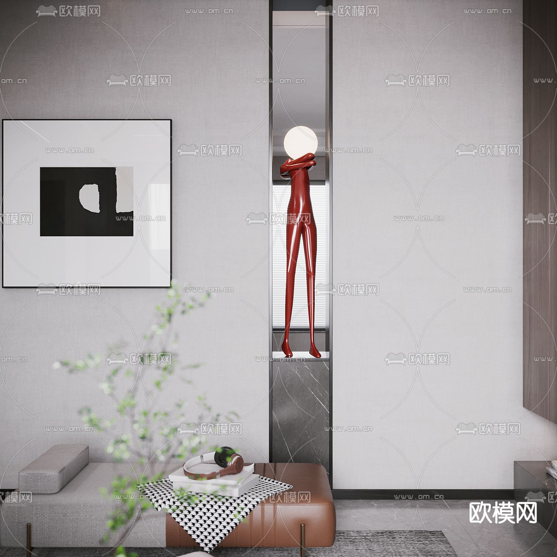 现代轻奢客厅餐厅3d模型下载（渲染图4）