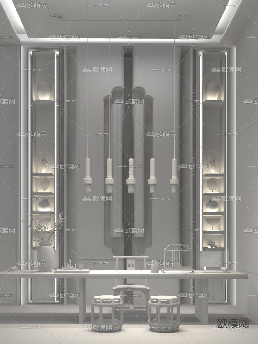 派尚设计 新中式茶室3d模型下载（渲染图2）