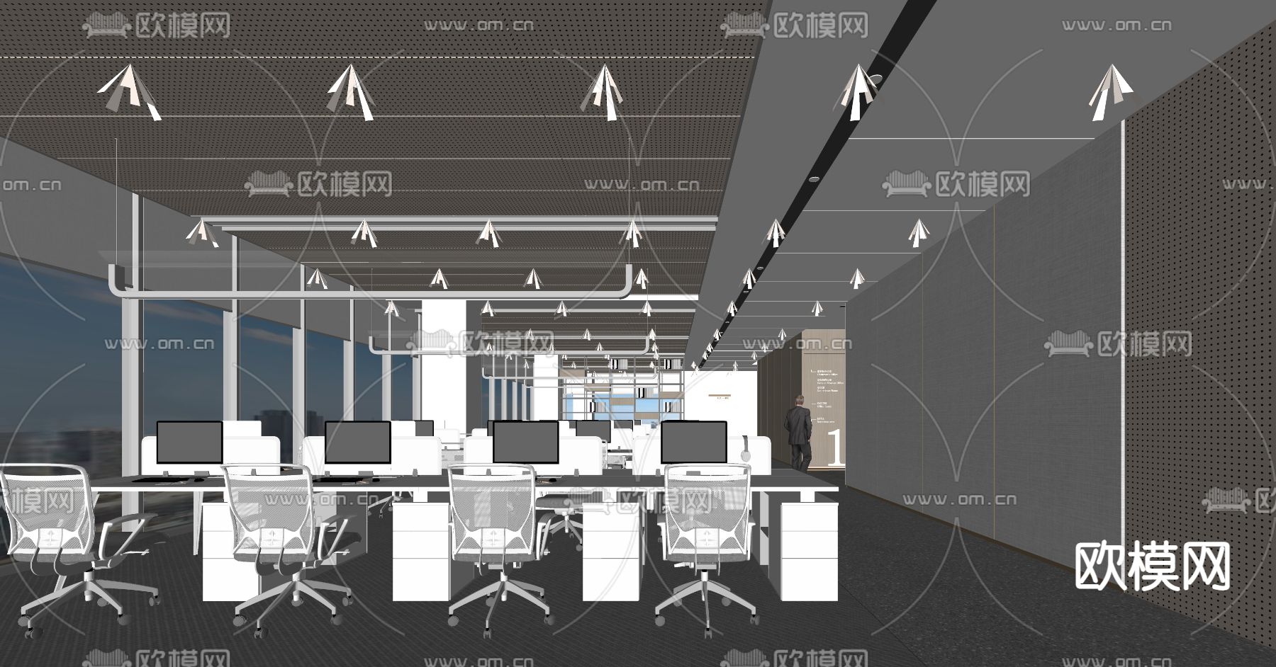 现代开放式办公区su模型下载（渲染图3）