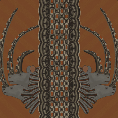  棕色对称抽象印花壁纸 