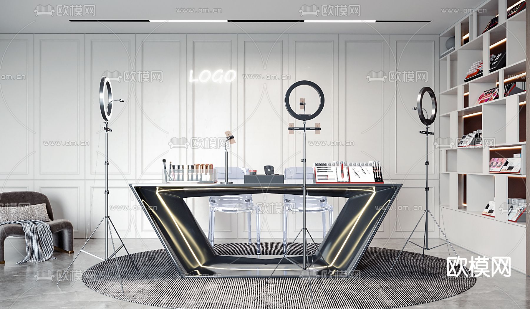 现代网红直播间su模型下载（渲染图1）