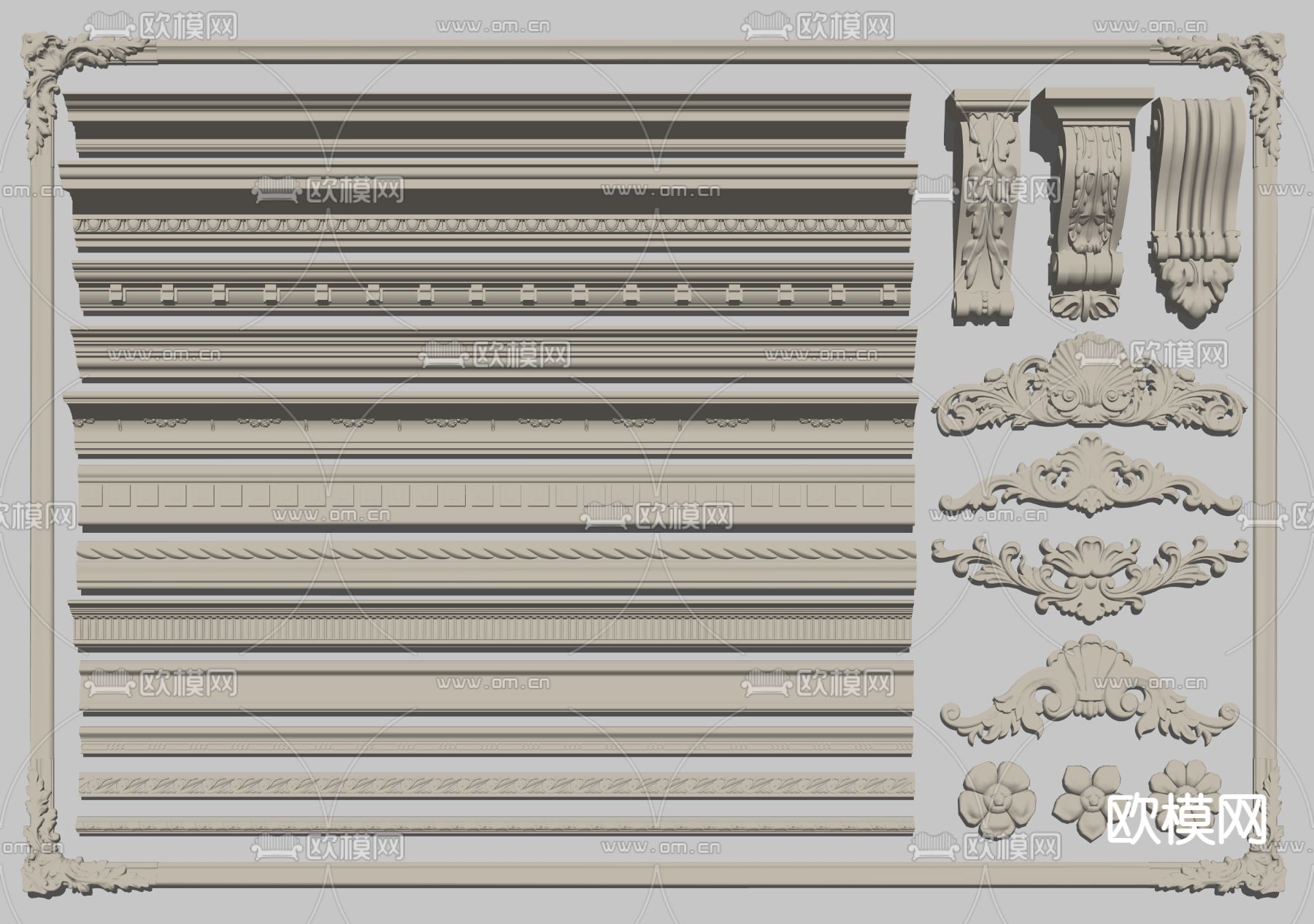 欧式石膏线天花角线雕花su模型下载（渲染图2）