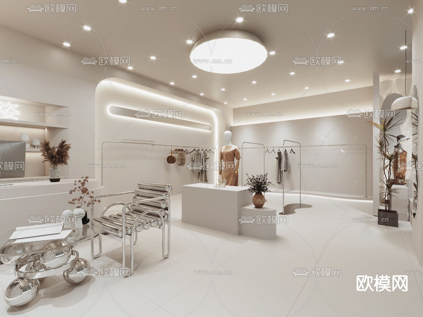 侘寂风女装服装店su模型