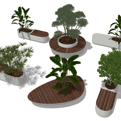  现代户外树池座椅su模型 